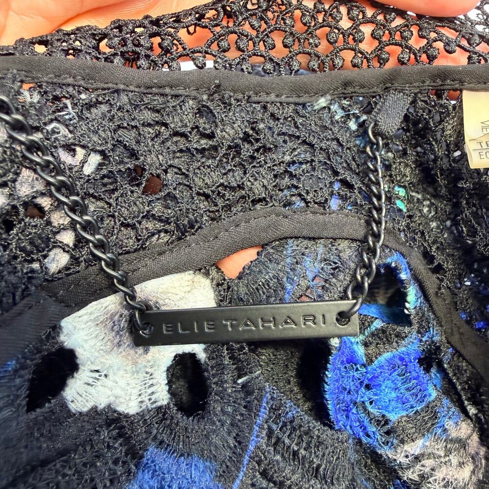 Elie Tahari Womens Brandy Floral Lace Bomber Jacket Sheer Black Blue XS - Picture 9 of 13